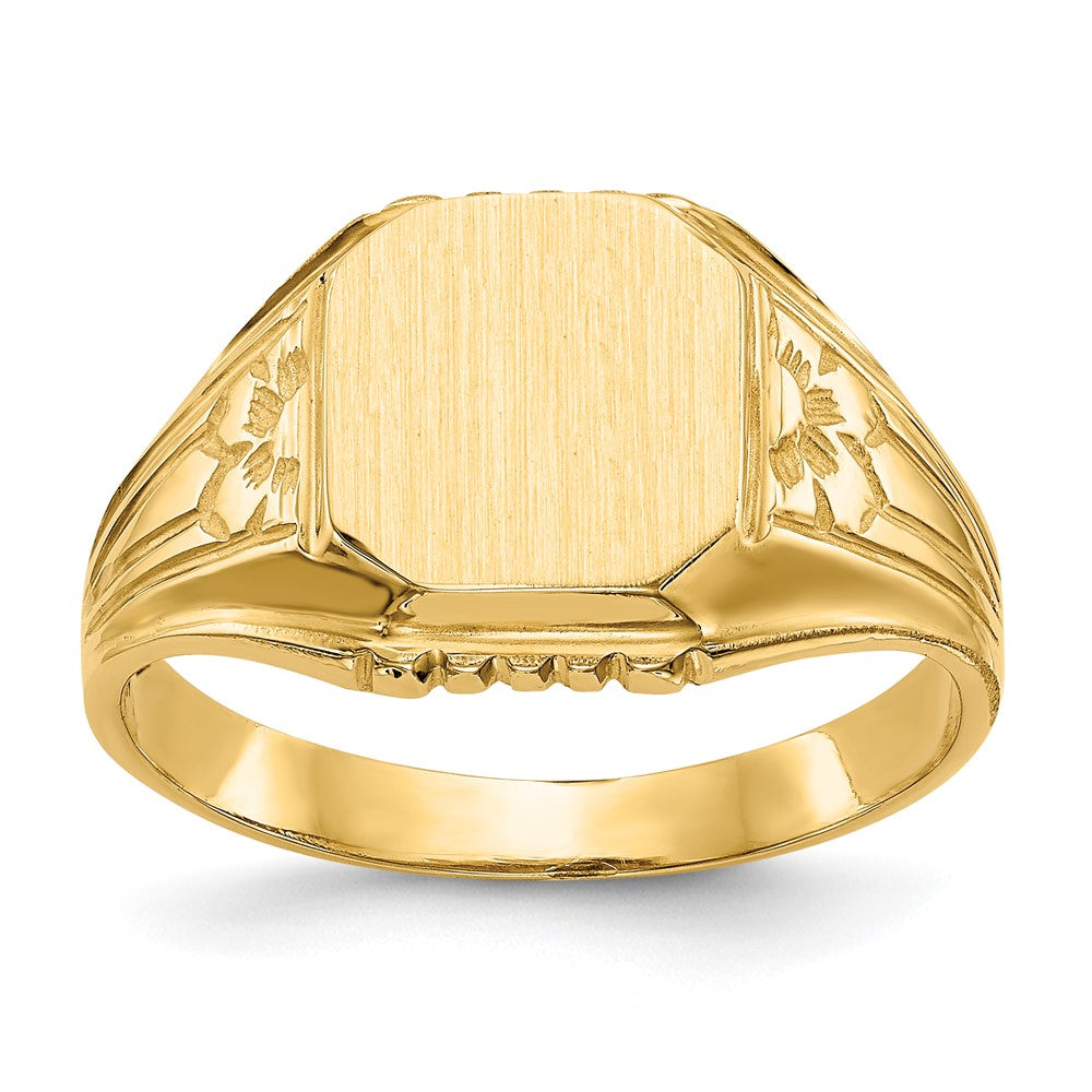 14K Gelbgold Siegelring mit floralem Motiv, offener Fassung, 9,0x9,0mm