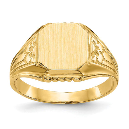 14K Gelbgold Siegelring mit floralem Motiv, offener Fassung, 9,0x9,0mm