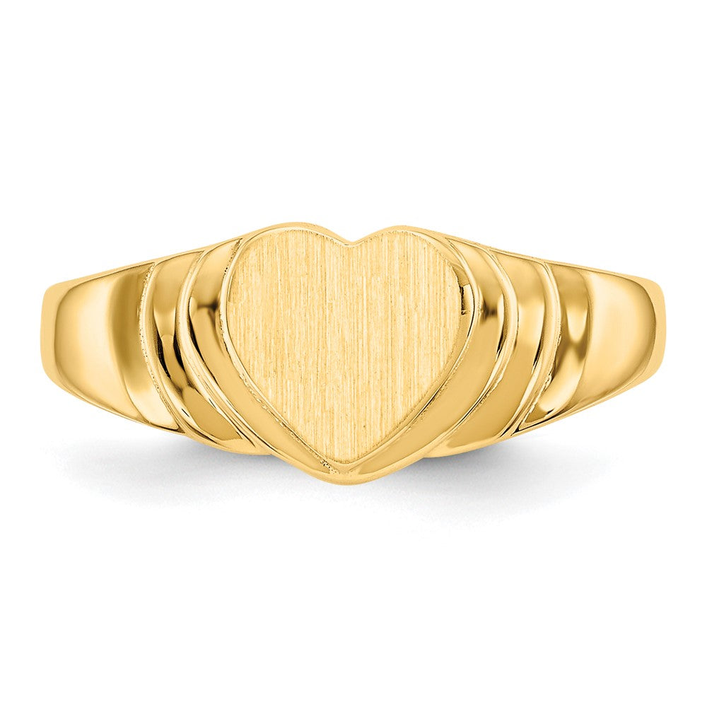 14K Gelbgold Siegelring für Kinder mit geschlossener Fassung, Herz, 7,0 x 7,0 mm