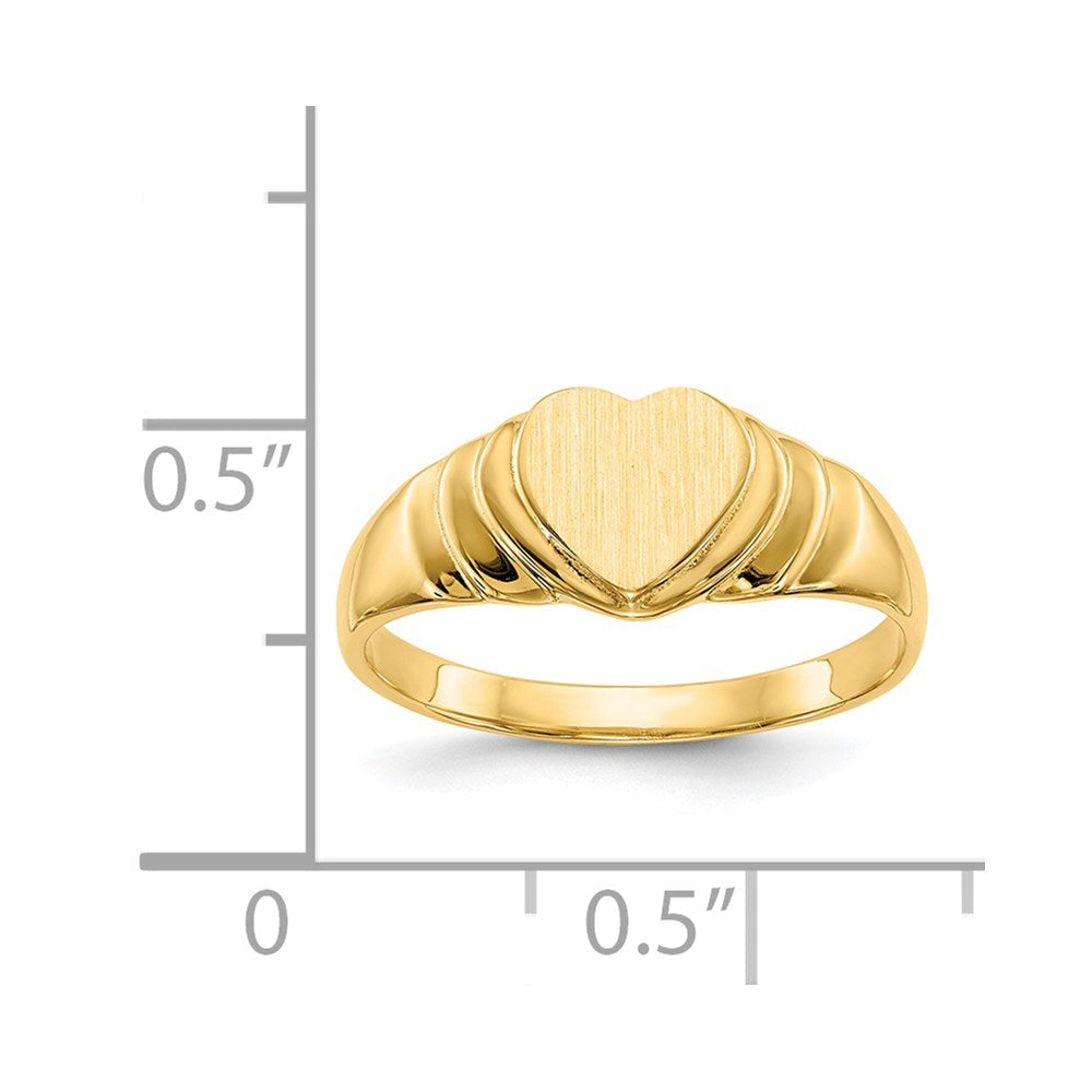 14K Gelbgold Siegelring für Kinder mit geschlossener Fassung, Herz, 7,0 x 7,0 mm