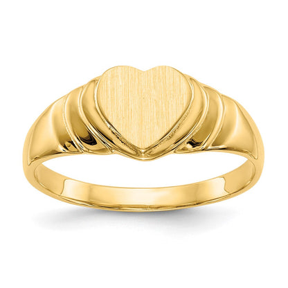 14K Gelbgold Siegelring für Kinder mit geschlossener Fassung, Herz, 7,0 x 7,0 mm
