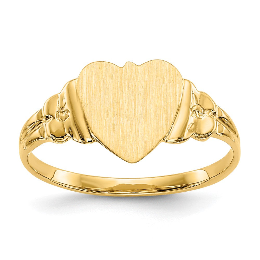 14K Gelbgold Siegelring mit geschlossener Fassung für Kinder, Herz, 8,0x8,5mm