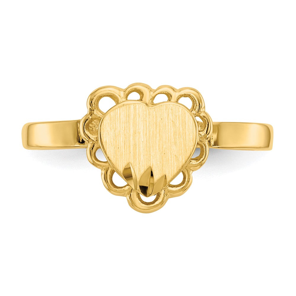 14K Gelbgold Siegelring mit offener Rückseite in Herzform, 6,5 x 7,0 mm