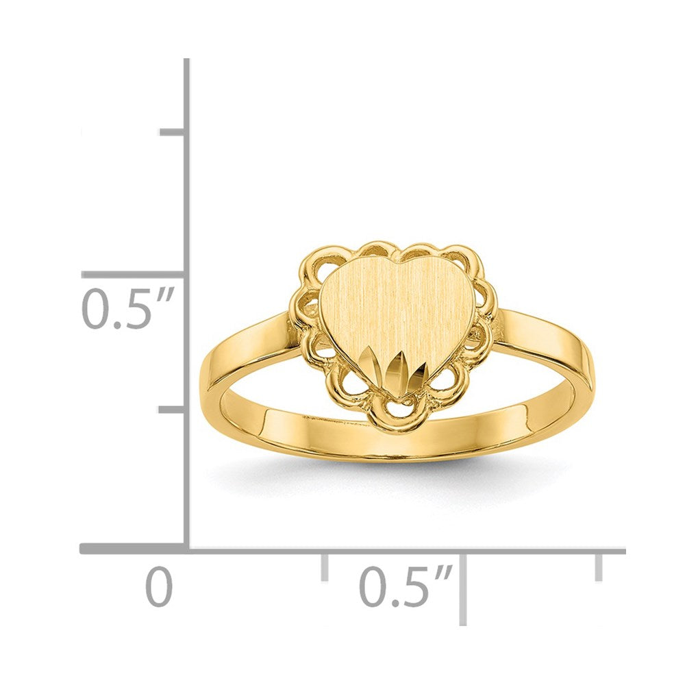 14K Gelbgold Siegelring mit offener Rückseite in Herzform, 6,5 x 7,0 mm