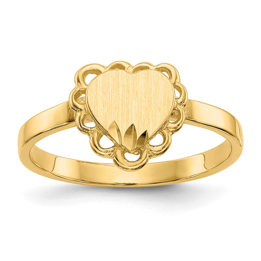 14K Gelbgold Siegelring mit offener Rückseite in Herzform, 6,5 x 7,0 mm