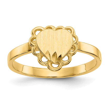 14K Gelbgold Siegelring mit offener Rückseite in Herzform, 6,5 x 7,0 mm