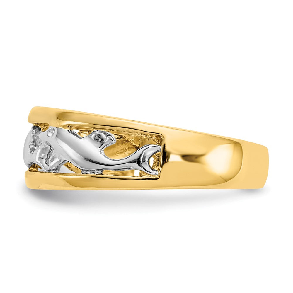 14K Bicolor-Gold Delfin-Ring mit Rhodinierung