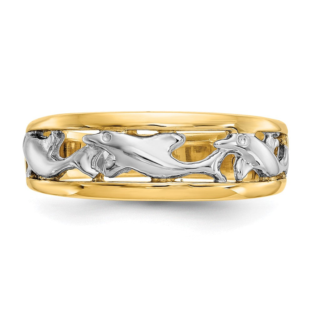 14K Bicolor-Gold Delfin-Ring mit Rhodinierung