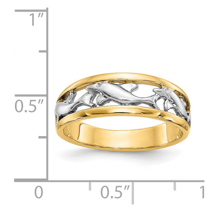 14K Bicolor-Gold Delfin-Ring mit Rhodinierung