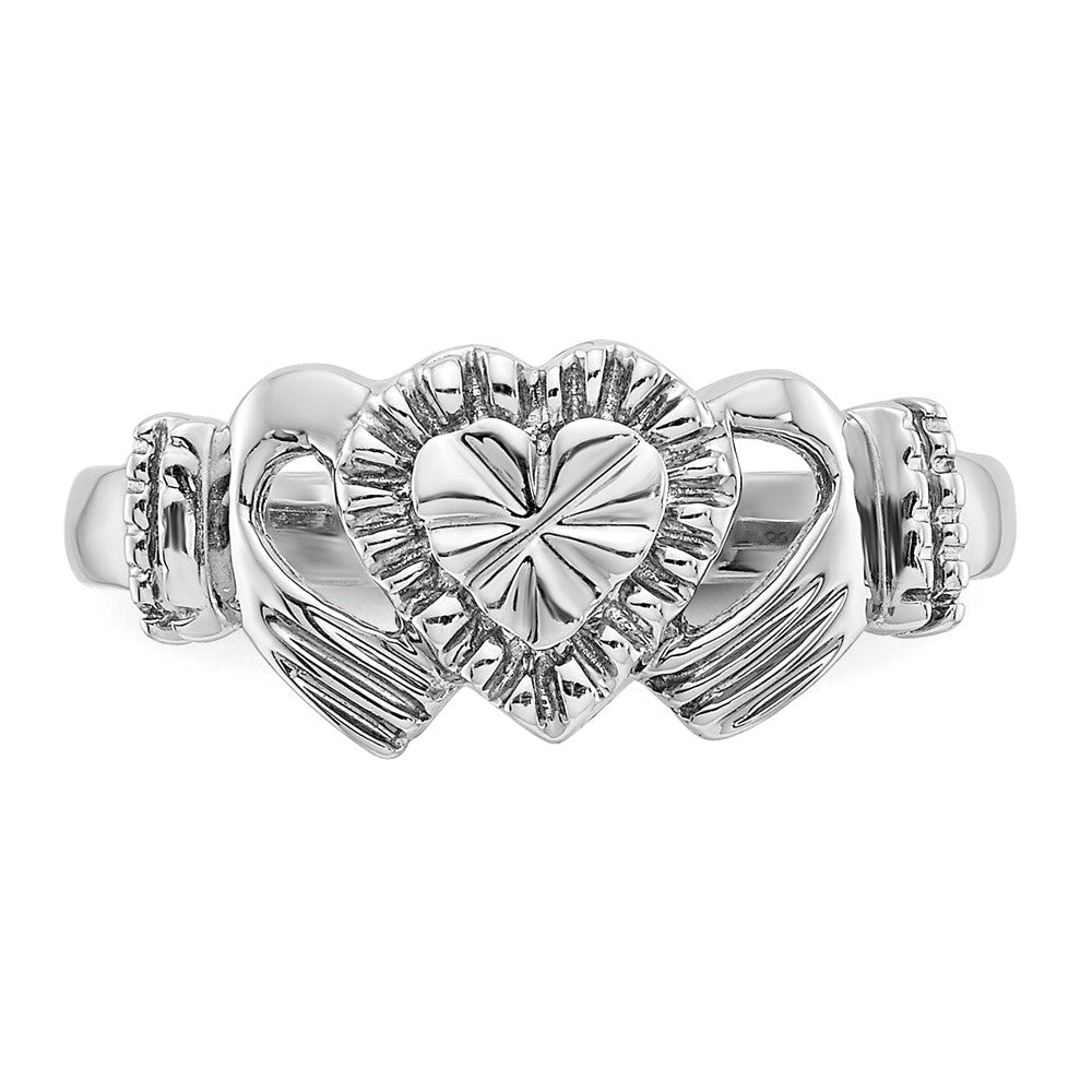 14K Weißgold Kinderring Claddagh, poliert und diamantiert