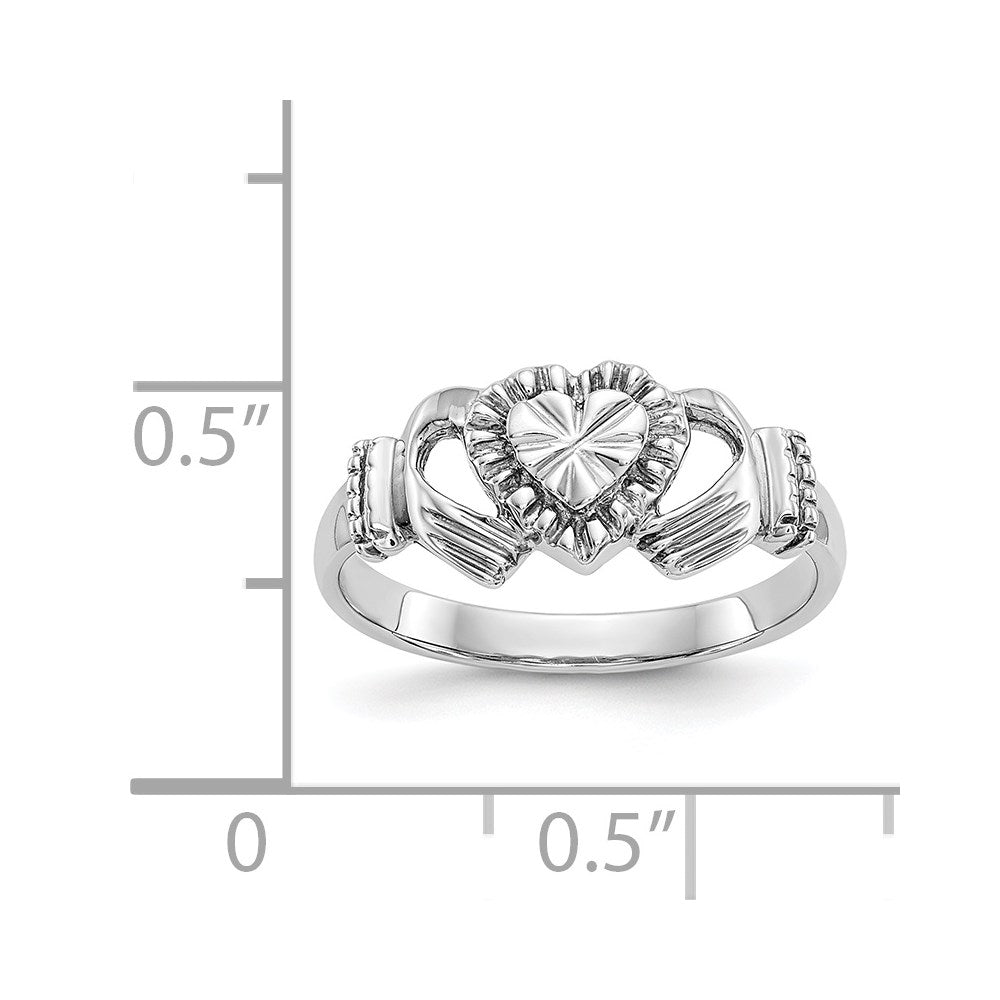 14K Weißgold Kinderring Claddagh, poliert und diamantiert