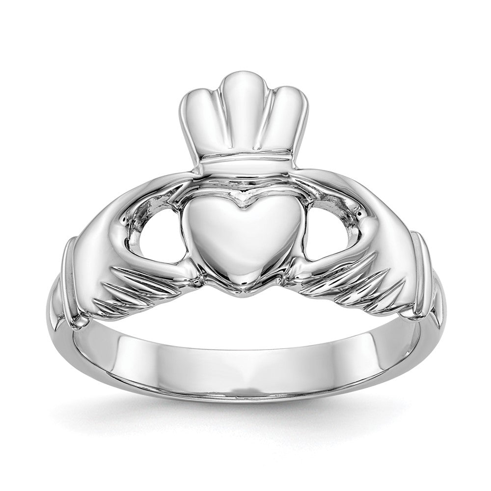 14K Weißgold Herren-Claddagh-Ring, poliert