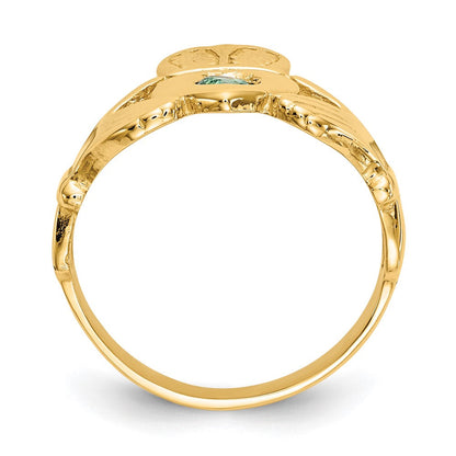 14K Gelbgold Claddagh-Ring mit imitiertem grünem Stein