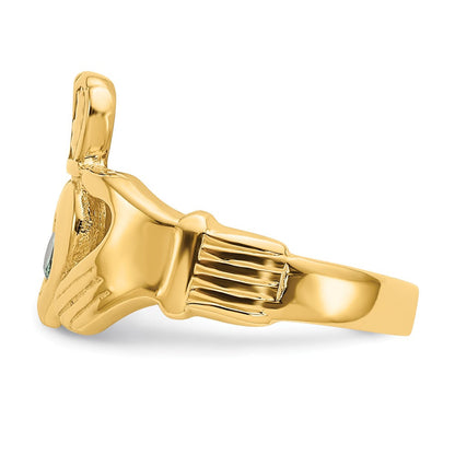14K Gelbgold Claddagh-Ring mit imitiertem grünem Stein