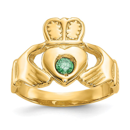 14K Gelbgold Claddagh-Ring mit imitiertem grünem Stein