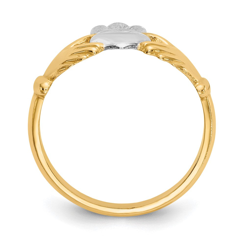14K Gelbgold Ring, poliert, mit Rhodium-Beschichtung, Claddagh-Design