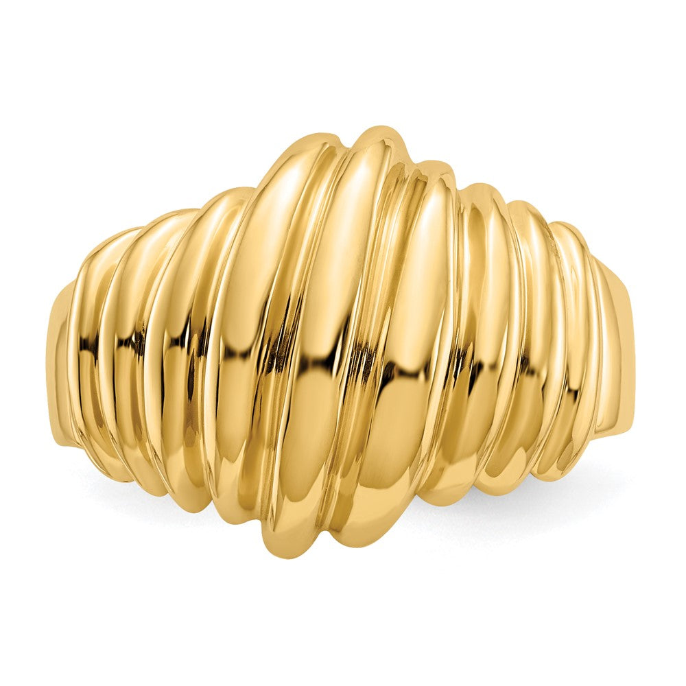 14K Gelbgold Ring mit polierter, gewellter Wölbung
