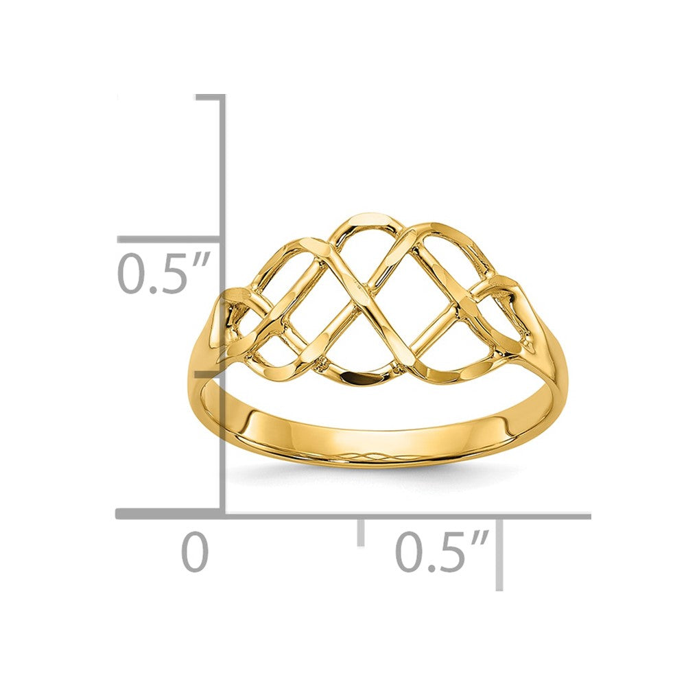 14K Gelbgold Ring, poliert und diamantgeschliffen, Fantasie-Design