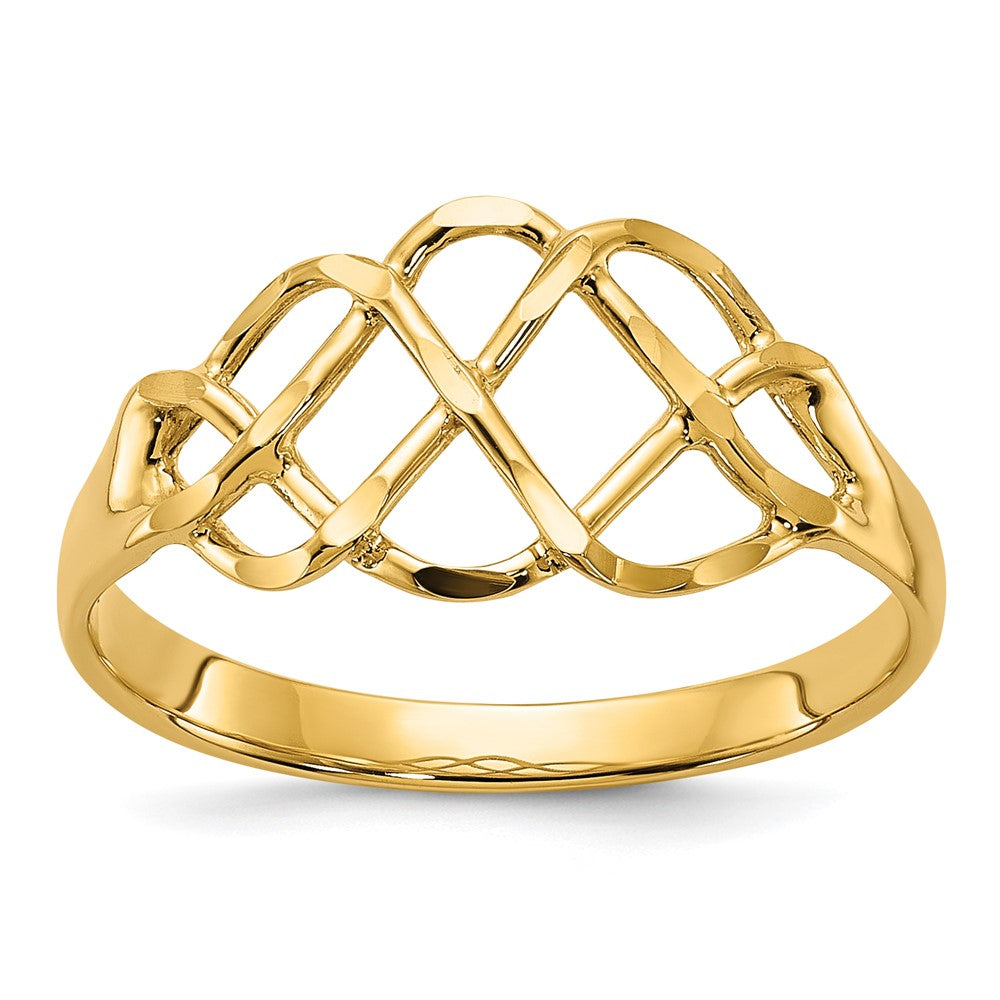 14K Gelbgold Ring, poliert und diamantgeschliffen, Fantasie-Design