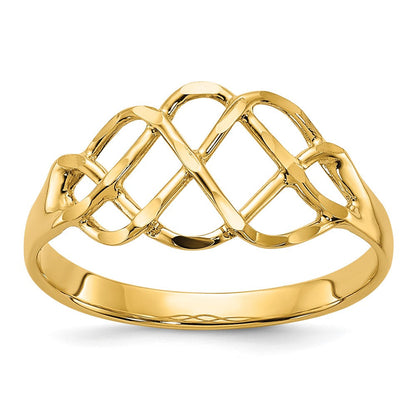 14K Gelbgold Ring, poliert und diamantgeschliffen, Fantasie-Design