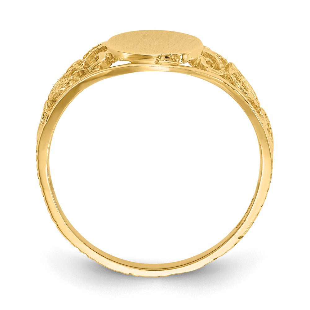 14K Gelbgold 8,5x7,5mm Siegelring mit Filigranmuster, satiniert, offene Fassung