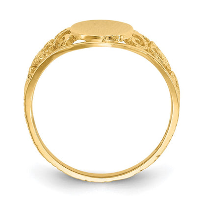 14K Gelbgold 8,5x7,5mm Siegelring mit Filigranmuster, satiniert, offene Fassung