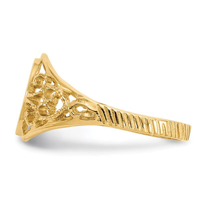 14K Gelbgold 8,5x7,5mm Siegelring mit Filigranmuster, satiniert, offene Fassung