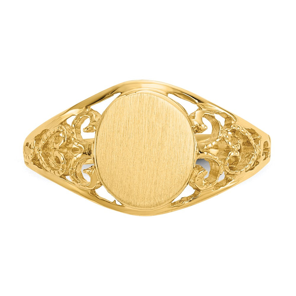 14K Gelbgold 8,5x7,5mm Siegelring mit Filigranmuster, satiniert, offene Fassung