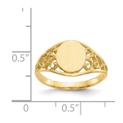 14K Gelbgold 8,5x7,5mm Siegelring mit Filigranmuster, satiniert, offene Fassung