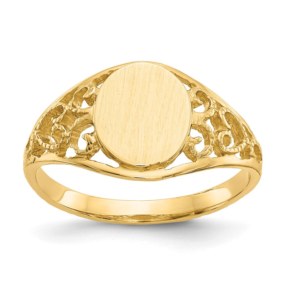 14K Gelbgold 8,5x7,5mm Siegelring mit Filigranmuster, satiniert, offene Fassung