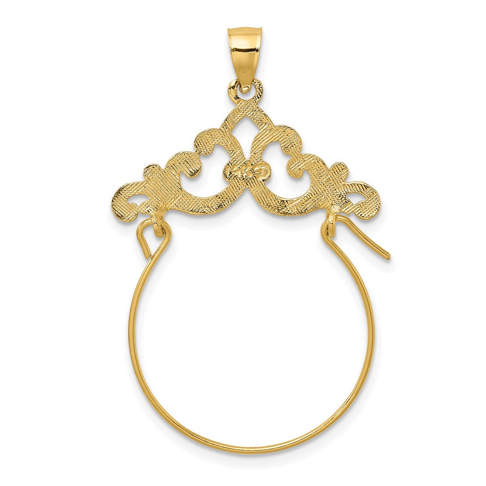 14K Gelbgold Fleur-de-Lis-Ranken-Charmhalter mit Rahmen