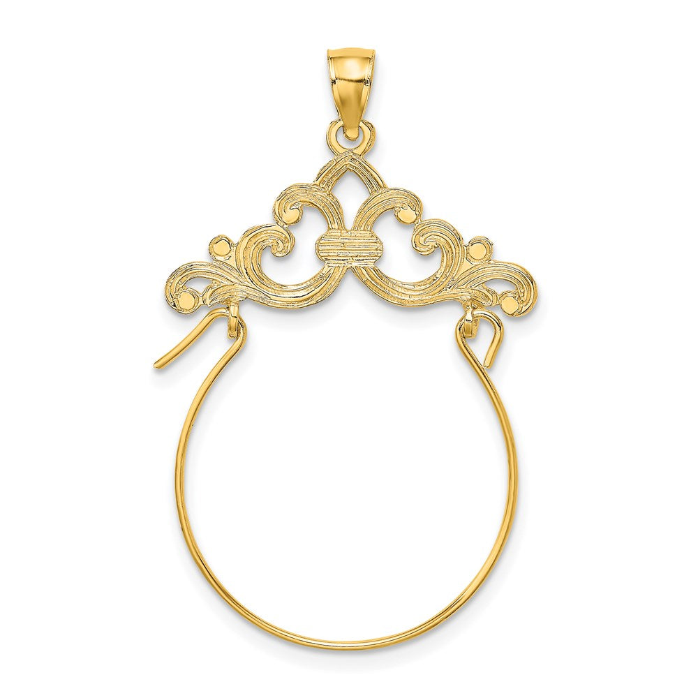 14K Gelbgold Fleur-de-Lis-Ranken-Charmhalter mit Rahmen