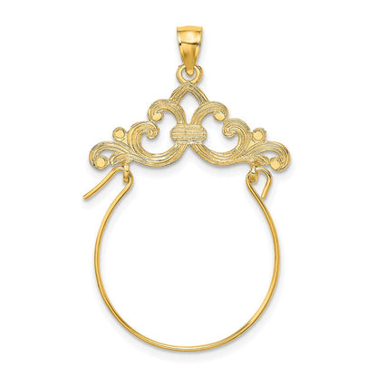 14K Gelbgold Fleur-de-Lis-Ranken-Charmhalter mit Rahmen