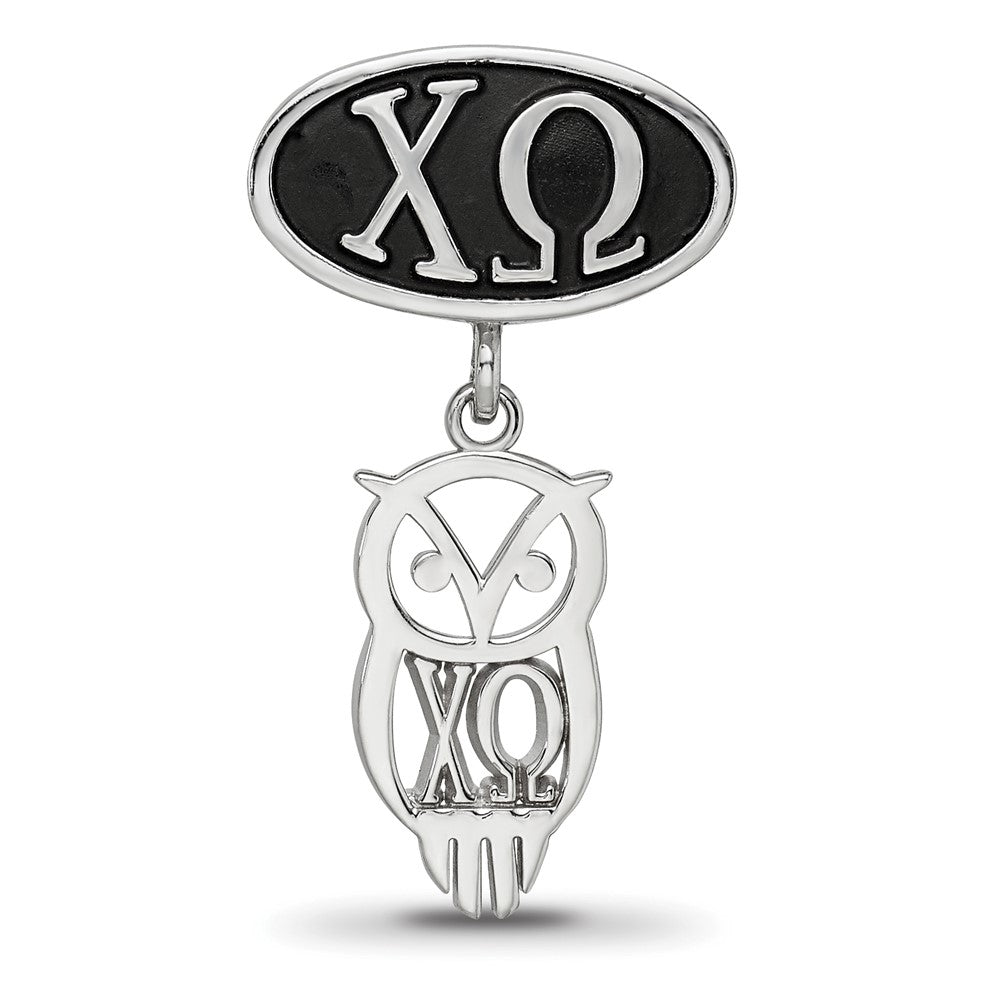 Sterlingsilber Logoart Chi Omega Oval mit Eule Hängend Perle