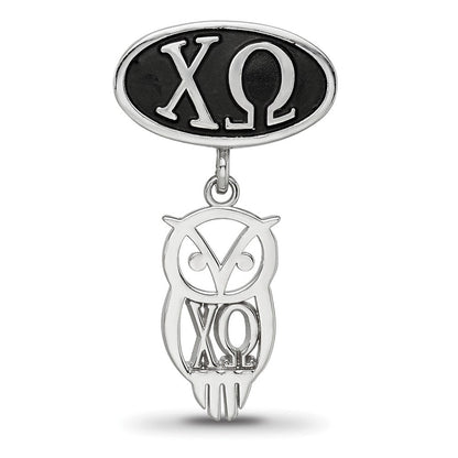 Sterlingsilber Logoart Chi Omega Oval mit Eule Hängend Perle