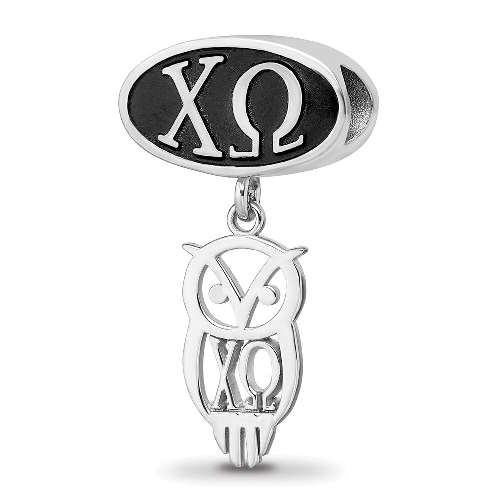 Sterlingsilber Logoart Chi Omega Oval mit Eule Hängend Perle