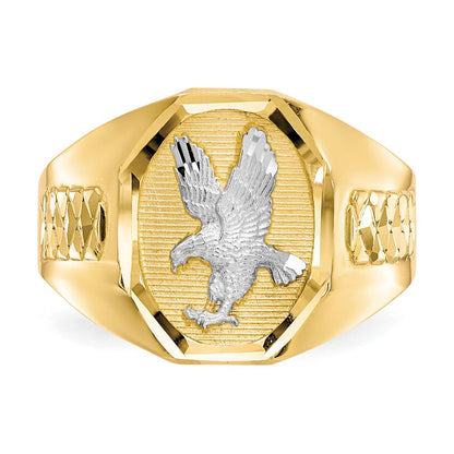 14K Gelbgold und Rhodium Herren Adler Ring