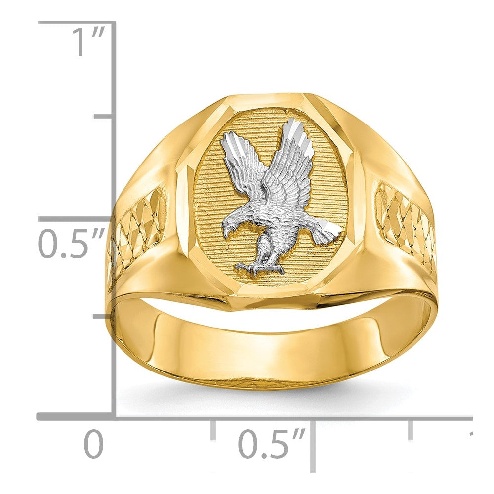 14K Gelbgold und Rhodium Herren Adler Ring