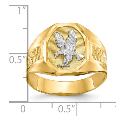14K Gelbgold und Rhodium Herren Adler Ring