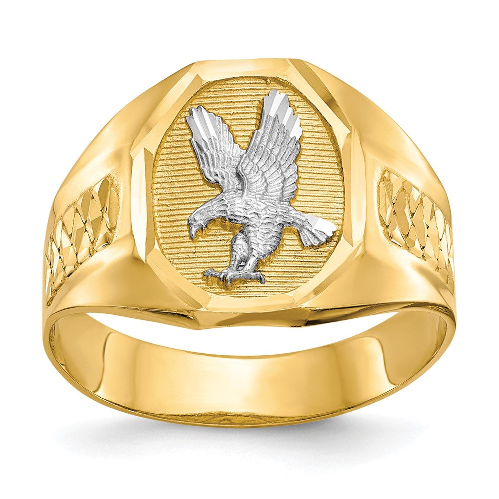 14K Gelbgold und Rhodium Herren Adler Ring