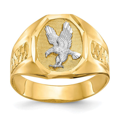 14K Gelbgold und Rhodium Herren Adler Ring