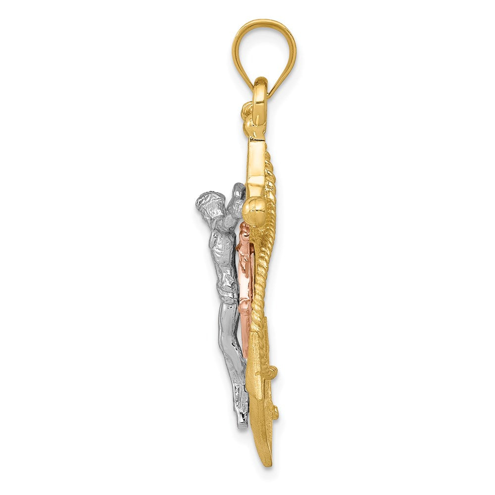 14K Tricolor-Gold Anker-Kreuz-Anhänger