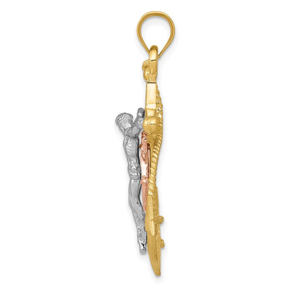 14K Tricolor-Gold Anker-Kreuz-Anhänger