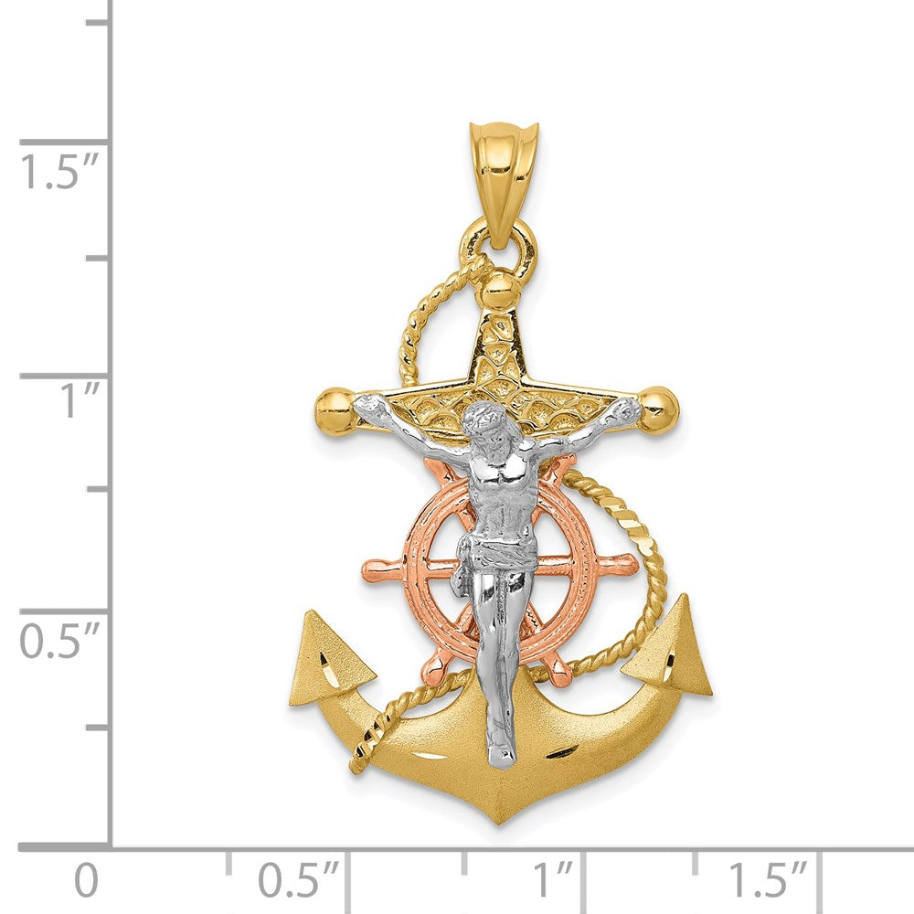 14K Tricolor-Gold Anker-Kreuz-Anhänger