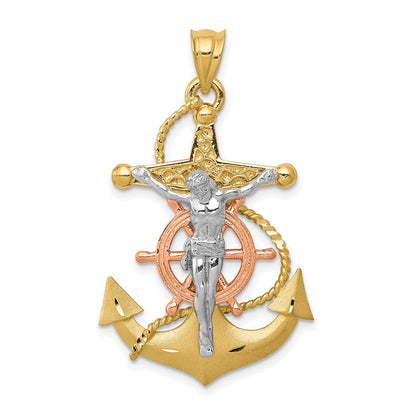 14K Tricolor-Gold Anker-Kreuz-Anhänger