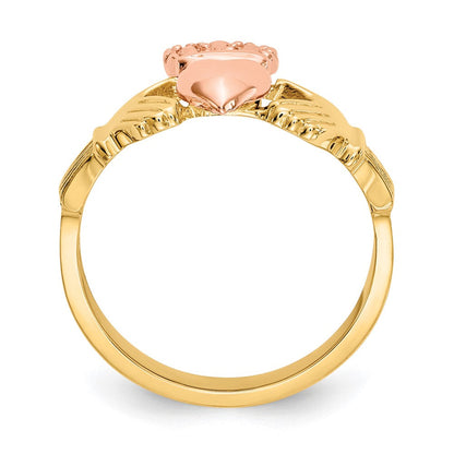 14K Bicolor Gold Polierter Claddagh-Ring