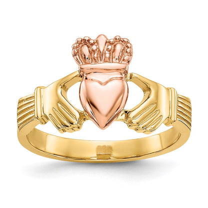 14K Bicolor Gold Polierter Claddagh-Ring