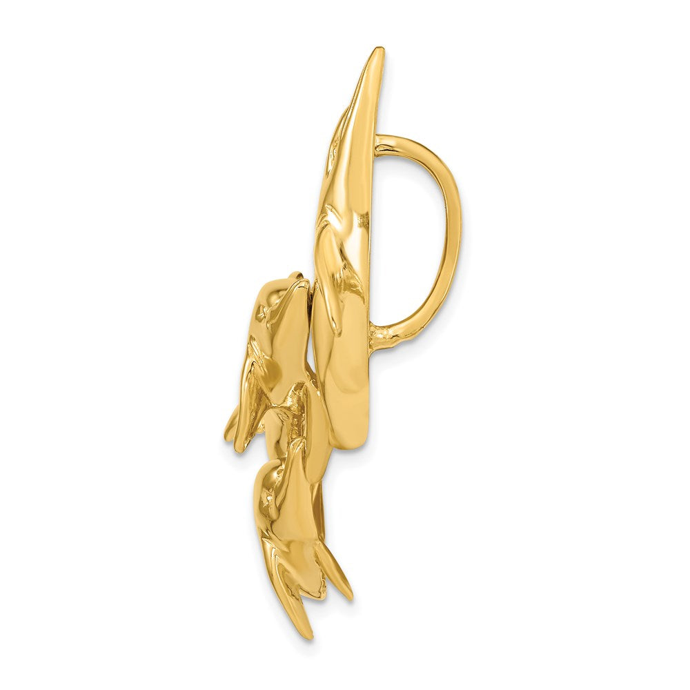 14K Gelbgold Poliert (fits Up To 8mm) Dreifach Dolphins Anhänger