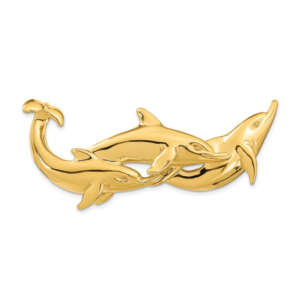 14K Gelbgold Poliert (fits Up To 8mm) Dreifach Dolphins Anhänger