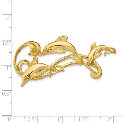 14K Gelbgold Poliert Passt Up To 6mm und 8mm Fantasie Delfin Anhänger